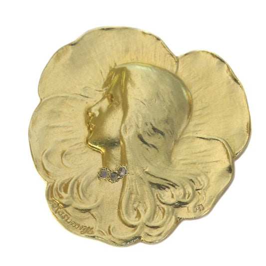 Antique Art Nouveau Lady's Head Brooch Signed Rasumny