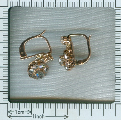 Antique Victorian Rose Cut Diamond Cluster Drop Earrings