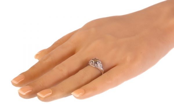 Vintage 1950's Engagement Ring with Natural Fancy Colour Brilliant Cut Diamond