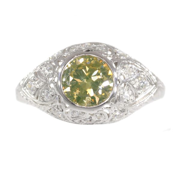 Vintage 1950's Engagement Ring with Natural Fancy Colour Brilliant Cut Diamond