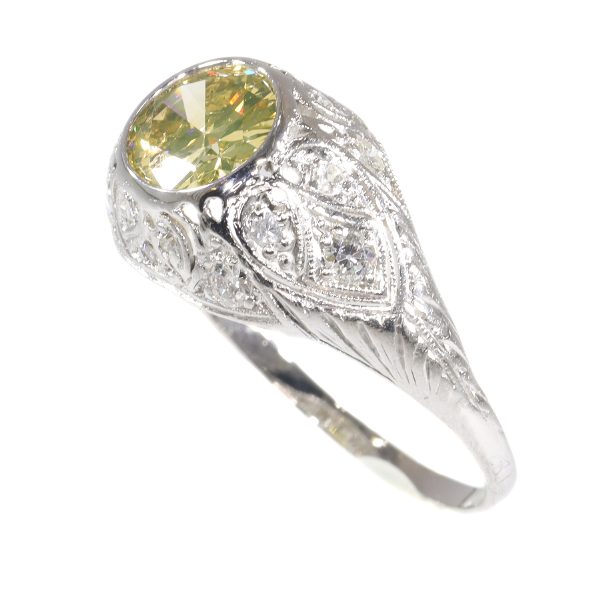 Vintage 1950's Engagement Ring with Natural Fancy Colour Brilliant Cut Diamond