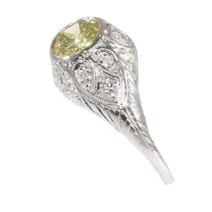 Vintage 1950's Engagement Ring with Natural Fancy Colour Brilliant Cut Diamond