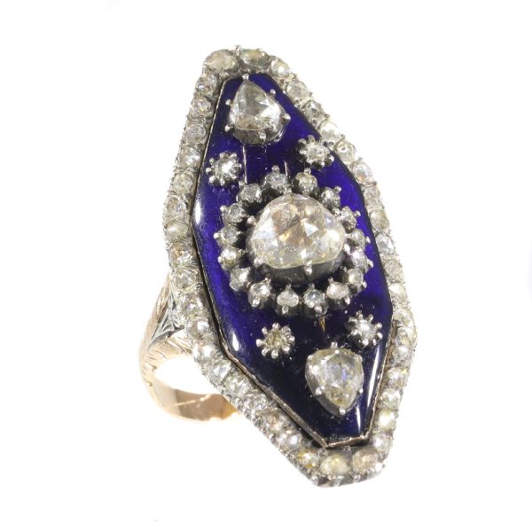 Antique Victorian Rose Cut Diamond and Enamel Ring
