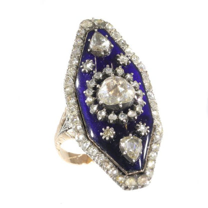 Antique Victorian Rose Cut Diamond and Enamel Ring