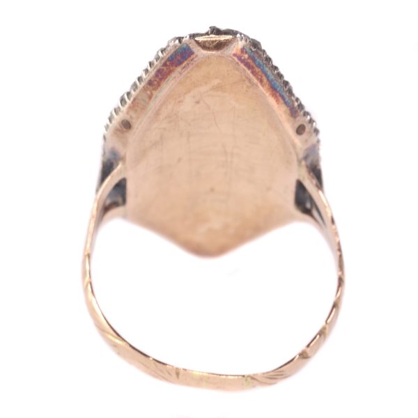 Antique Victorian Rose Cut Diamond and Enamel Ring