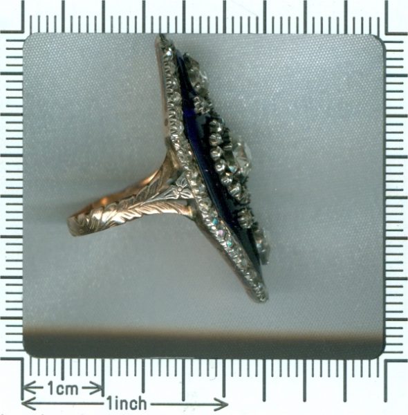 Antique Victorian Rose Cut Diamond and Enamel Ring