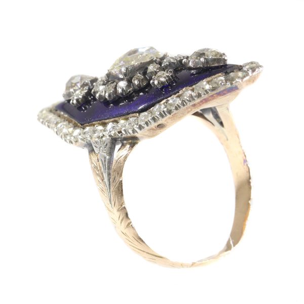 Antique Victorian Rose Cut Diamond and Enamel Ring