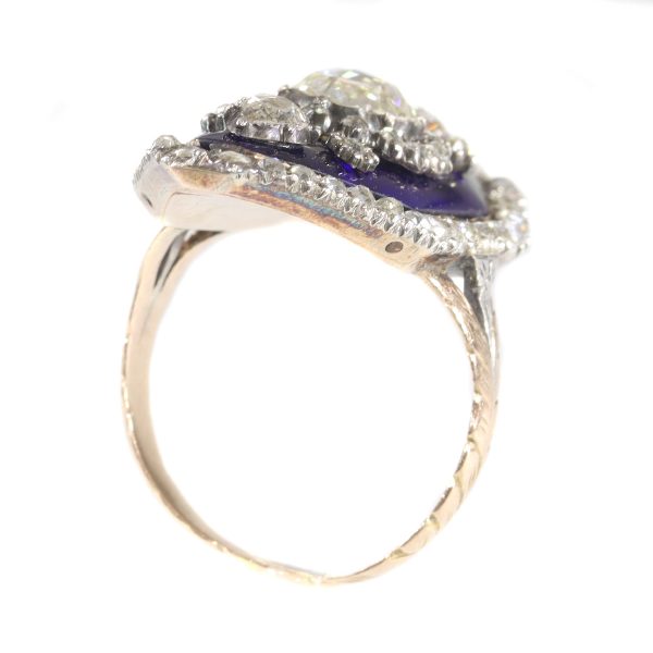 Antique Victorian Rose Cut Diamond and Enamel Ring