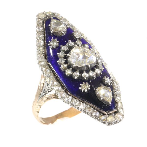 Antique Victorian Rose Cut Diamond and Enamel Ring