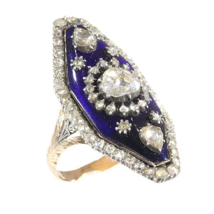 Antique Victorian Rose Cut Diamond and Enamel Ring