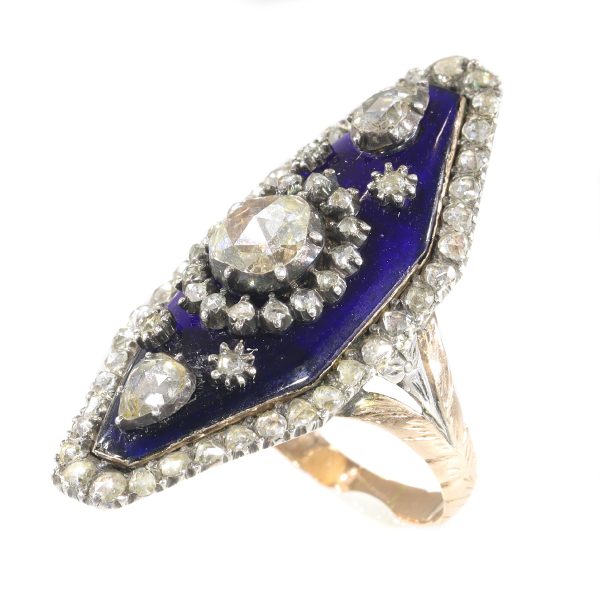 Antique Victorian Rose Cut Diamond and Enamel Ring