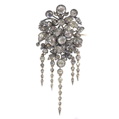 Victorian Diamond Flower Brooch In Silver And 14 Carat Rose Gold