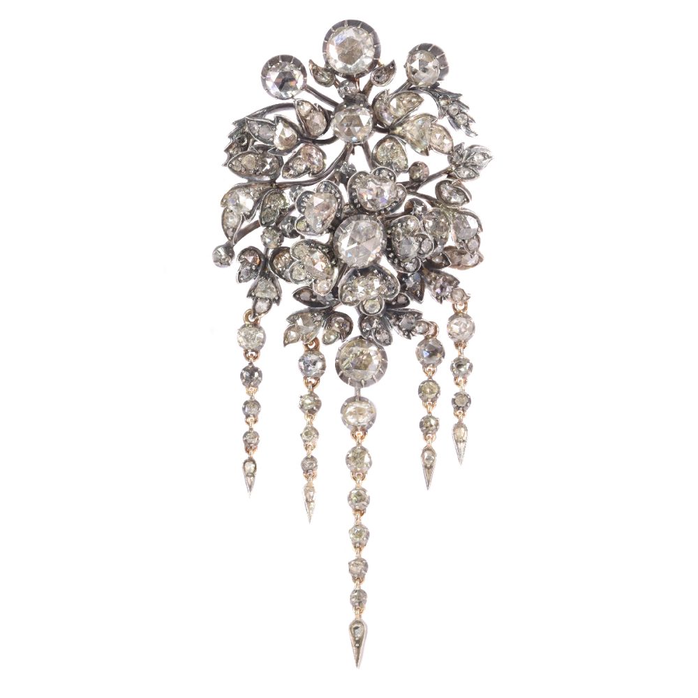 Victorian Diamond Flower Brooch In Silver And 14 Carat Rose Gold