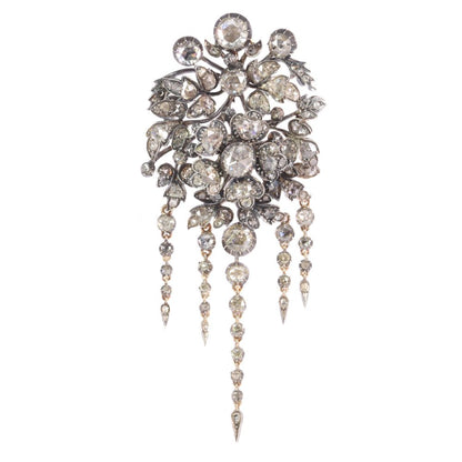 Victorian Diamond Flower Brooch In Silver And 14 Carat Rose Gold