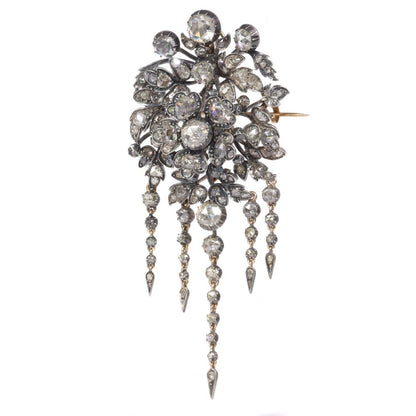 Victorian Diamond Flower Brooch In Silver And 14 Carat Rose Gold