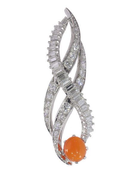 vintage 1960's burning flame pendant with fire opal and diamonds