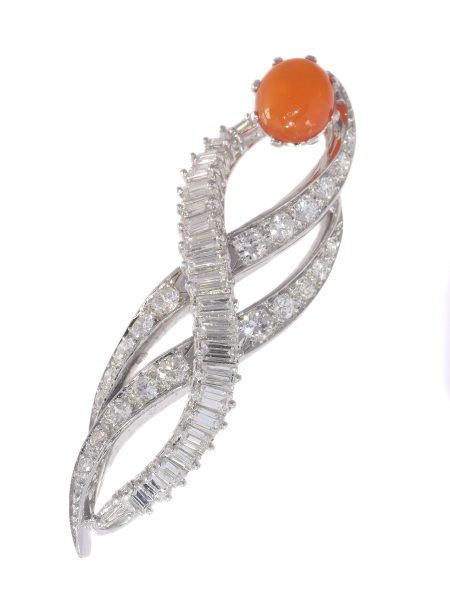 vintage 1960's burning flame pendant with fire opal and diamonds