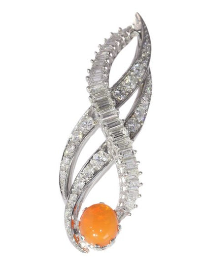vintage 1960's burning flame pendant with fire opal and diamonds