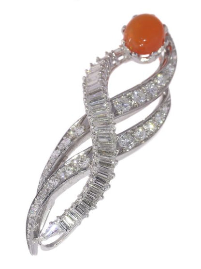 vintage 1960's burning flame pendant with fire opal and diamonds