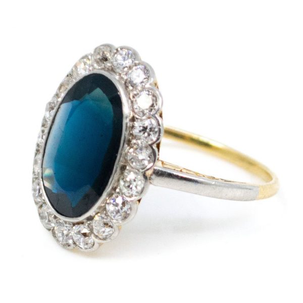 Antique Victorian 3.50ct Sapphire and Diamond Cluster Ring, 18ct Gold