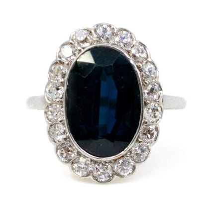 Antique Victorian 3.50ct Sapphire and Diamond Cluster Ring, 18ct Gold