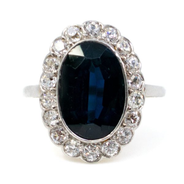 Antique Victorian 3.50ct Sapphire and Diamond Cluster Ring, 18ct Gold