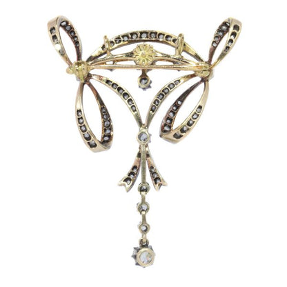Elegant Antique Belle Epoque Diamond Pendant Brooch