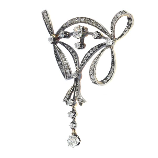 Elegant Antique Belle Epoque Diamond Pendant Brooch