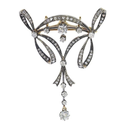 Elegant Antique Belle Epoque Diamond Pendant Brooch