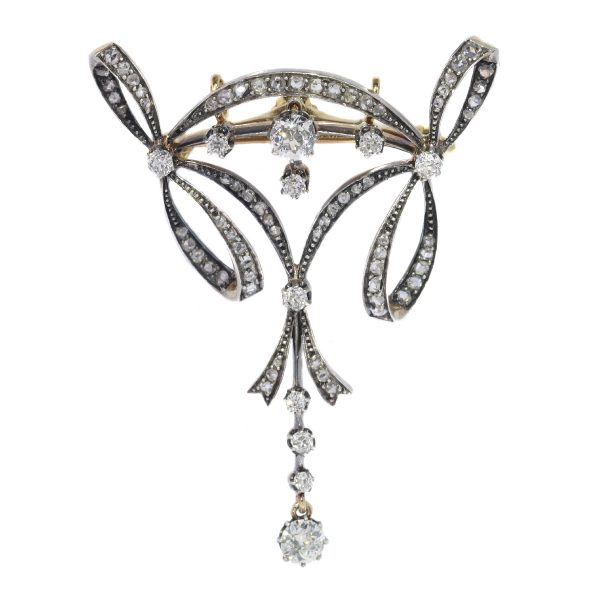 Elegant Antique Belle Epoque Diamond Pendant Brooch