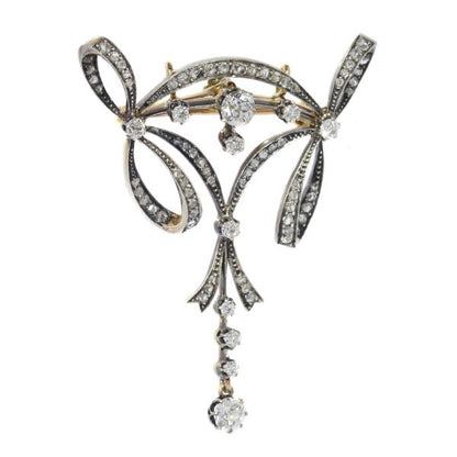 Elegant Antique Belle Epoque Diamond Pendant Brooch