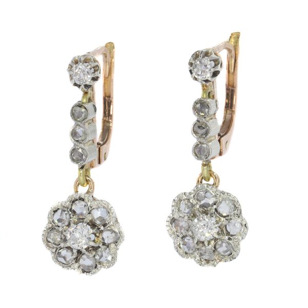 Antique Art Deco Diamond Cluster Drop Earrings
