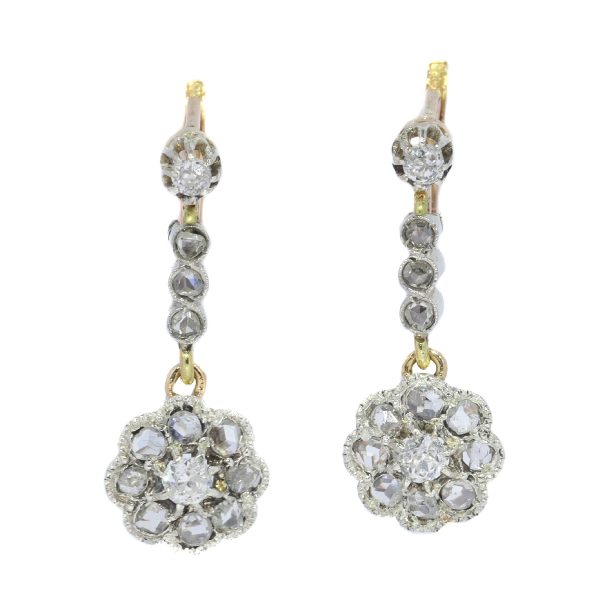 Antique Art Deco Diamond Cluster Drop Earrings