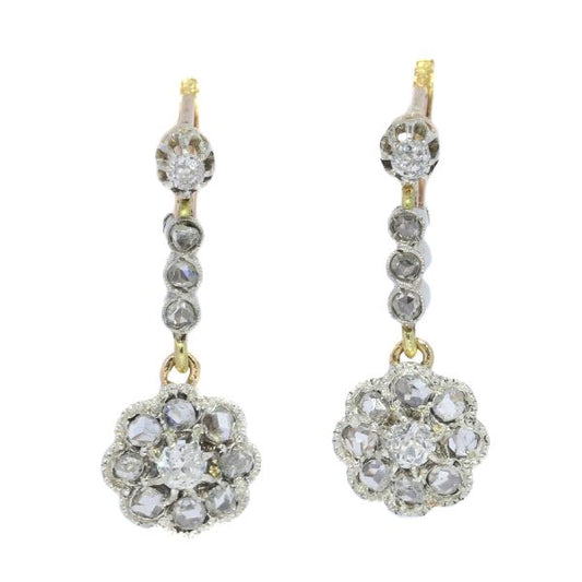 Antique Art Deco Diamond Cluster Drop Earrings