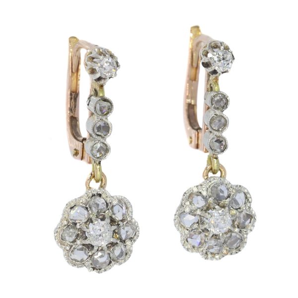 Antique Art Deco Diamond Cluster Drop Earrings