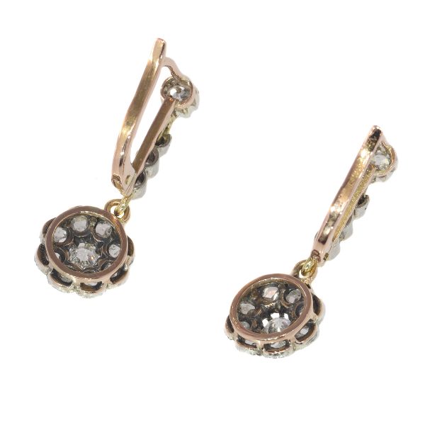 Antique Art Deco Diamond Cluster Drop Earrings
