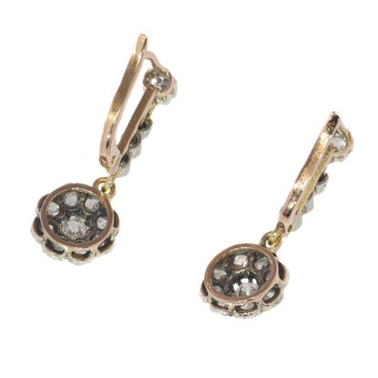 Antique Art Deco Diamond Cluster Drop Earrings