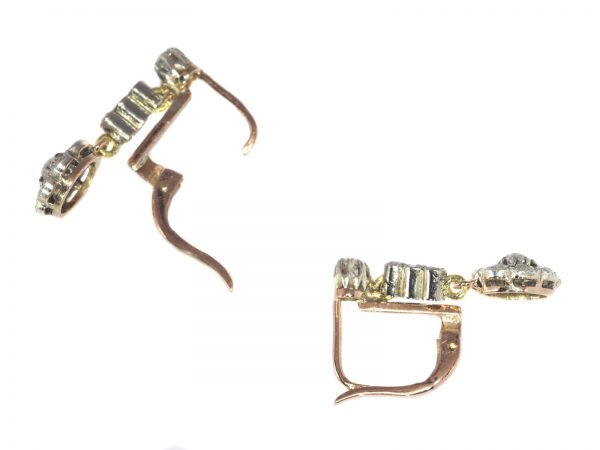 Antique Art Deco Diamond Cluster Drop Earrings