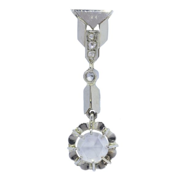 Vintage Art Deco Large Rose Cut Diamond Pendant, 18ct White Gold