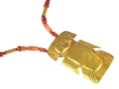 Pre-Columbian Gold Pendant with Carnelian Necklace, 1200 Years Old