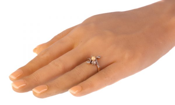 antique Belle Epoque diamond and pearl crossover ring