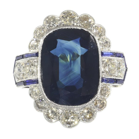 Art Deco 8.59ct Natural Sapphire and Diamond Cluster Dress Ring in Platinum