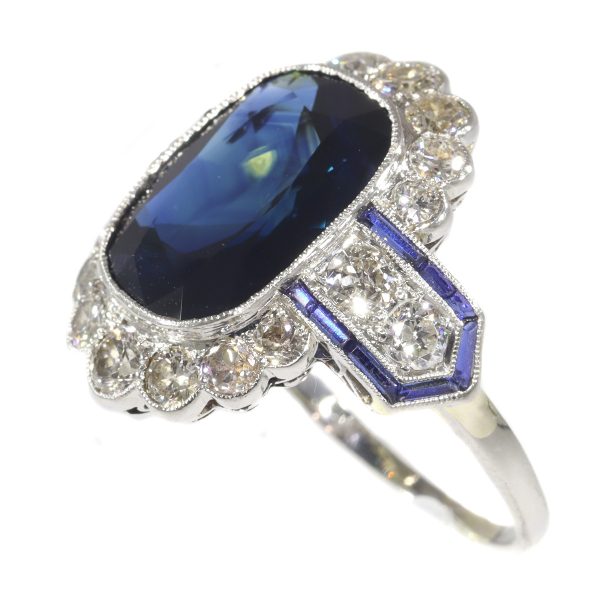 Art Deco 8.59ct Natural Sapphire and Diamond Cluster Dress Ring in Platinum
