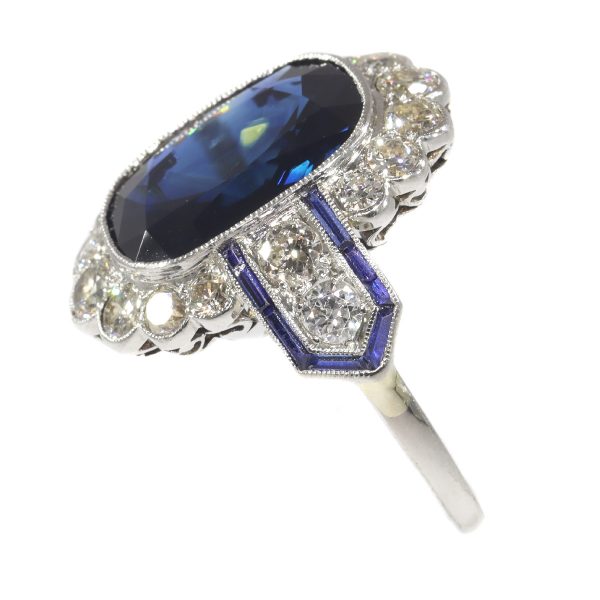 Art Deco 8.59ct Natural Sapphire and Diamond Cluster Dress Ring in Platinum