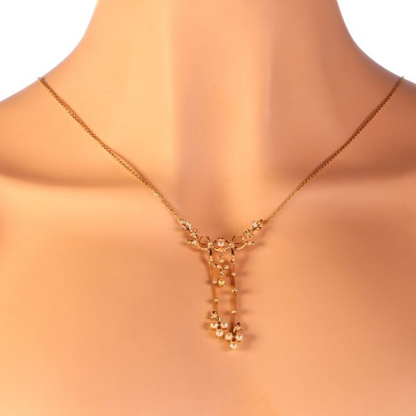 Antique Late Victorian Natural Half Seed Pearl Gold Necklace