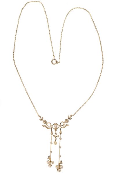 Antique Late Victorian Natural Half Seed Pearl Gold Necklace