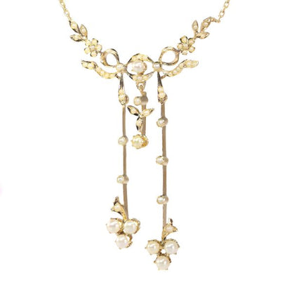 Antique Late Victorian Natural Half Seed Pearl Gold Necklace