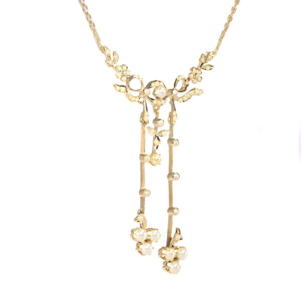 Antique Late Victorian Natural Half Seed Pearl Gold Necklace