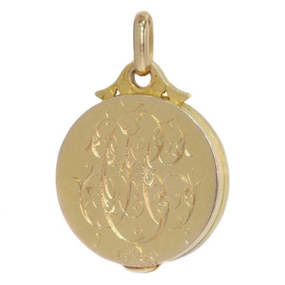 Antique French Art Nouveau Gold Locket with Hidden Mirror