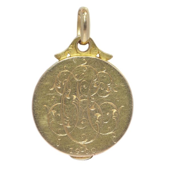 Antique French Art Nouveau Gold Locket with Hidden Mirror